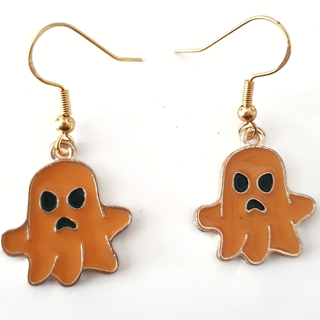 6 For $15 * Halloween Orange Ghost Enamel Earings
